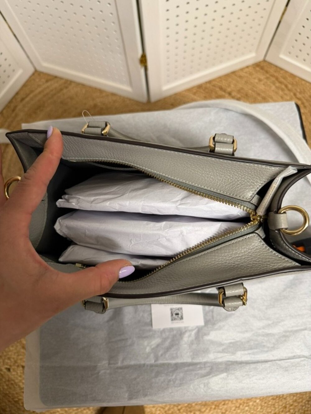 Coach Maggie Small Tote Bag Crossbody Handbag Dove Gray Gold Everyday NWT - Picture 11 of 15